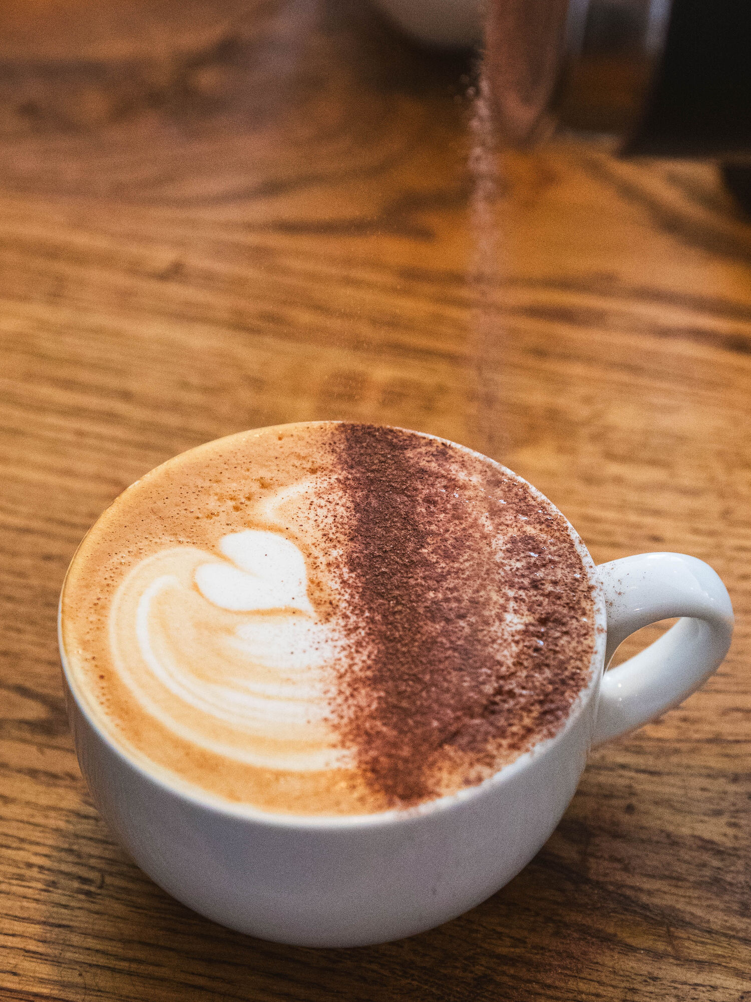 A cocoa-dusted cappuccino